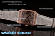 Franck Muller Master Square Swiss ETA 2824 Automatic Rose Gold Case Diamond Bezel with White Leather Strap and Diamond Dial