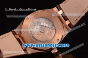 Audemars Piguet Royal Oak 41 Clone AP Calibre 3120 Automatic Rose Gold Case with White Dial Stick Markers and Brown Leather Strap (BP)