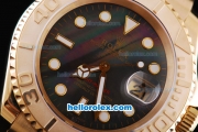 Rolex Yachtmaster Oyster Perpetual Chronometer Automatic with Black Shell Dial and Full Gold Bezel ,Case and Strap-Round Bearl Marking-Small Calendar