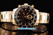 Rolex Yacht-Master II Oyster Perpetual Swiss ETA 2813 Automatic Full Gold with Black Bezel and Black Dial