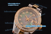 Rolex Datejust Lady 2813 Automatic Two Tone Case with Diamond Bezel and Grey MOP Dial ETA Coating