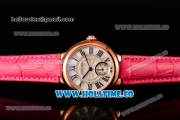 Cartier Ballon Bleu De Small Swiss Quartz Rose Gold Case with White Dial Black Roman Numeral Markers and Hot Pink Leather Strap