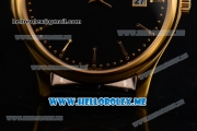 Patek Philippe Calatrava Miyota Quartz Yellow Gold Case with Black Dial and Black Leather Strap Stick Markers