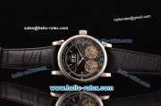 A.Lange&Sohne Datograph ST26 With Double Tourbillon Automatic Steel Case with Black Leather Strap Silver Markers and Black Dial