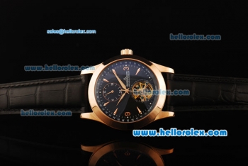 Jaeger-LeCountre Tourbillon Automatic Movement Rose Gold Case with Black Dial and Black Leather Strap