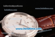 Vacheron Constantin Patrimony Swiss ETA 2824 Automatic Steel Case with Brown Leather Strap White Dial and Diamond Bezel