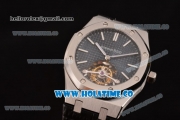 Audemars Piguet Royal Oak 41MM Swiss Tourbillon Manual Winding Steel Case with Blue Dial Stick Markers and Black Leather Strap (FT)