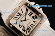 Cartier Santos 100 Swiss ETA 2671 Automatic Movement Steel Case with White Dial and White Leather Strap-1:1 Original