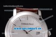 Audemars Piguet Jules Audemars Clone AP Calibre 3120 Automatic Steel Case with Grey Dial Brown Leather Strap and Stick Markers (EF)