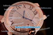 Cartier Ballon Bleu de Cartier Swiss ETA 2892 Automatic Rose Gold Case with Brown Leather Strap Diamond Dial and Roman Numeral Markers