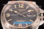 Panerai Luminor GMT PAM 029 Asia Automatic Steel Case with Black Dial Brwon Leather Strap and Stick/Arabic Numeral Markers