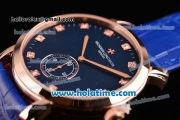 Vacheron Constantin Malte Miyota Quartz Rose Gold Case with Blue Leather Bracelet Blue Dial and Diamond Markers