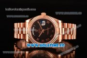 Rolex Day-Date Clone Rolex 3156 Automatic Rose Gold Case with Black Dial and Roman Numeral Markers (BP)