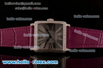Franck Muller Master Square Swiss ETA 2824 Automatic Steel Case Diamond Bezel with Peach Leather Strap and Diamond Dial