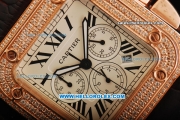 Cartier Santos 100 Chronograph Quartz Movement Diamond Case and Bezel with White Dial and Leather Strap