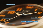 IWC Pilot Swiss Quartz Steel Case with Black Dial and Black Leather Strap-Orange Markers