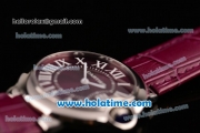 Cartier Ballon Bleu Swiss Quartz Steel Case with Burgundy Leather Strap White Markers and Burgundy Dial