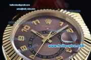 Rolex Sky-Dweller Asia 2813 Automatic Gold Case with Brown Leather Strap and Brown Dial