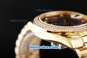 Rolex Day Date II Automatic Movement Full Gold with Diamond Bezel-Blue Dial and Diamond Markers