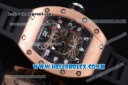 Richard Mille RM 022 Carbone Tourbillon Aerodyne Double Time Zone Japanese Miyota 6T51 Manual Winding Rose Gold Case with Skeleton Dial and Black Rubber Strap
