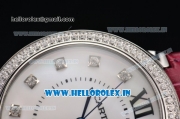 Cartier Ballon Bleu De Large Miyota Quartz Steel Case with Diamonds Bezel White MOP Dial and Burgundy Leather Strap