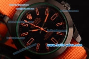 Rolex Milgauss SE Stealth Orange Asia 2813 Automatic PVD Case Orange Nylon Strap with Black Dial Orange Stick Markers