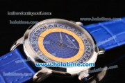 Vacheron Constantin Metiers D Art Miyota OS2035 Quartz Steel Case with Blue Dial and Blue Leather Strap