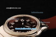 Hublot Swiss Quartz Movement Steel Case with Brown Dial and Diamond Bezel-Brown Rubber Strap