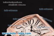 Franck Muller Master Square Swiss Quartz Rose Gold Case with Diamond bezel and Black Leather Strap