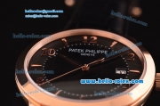 Patek Philippe Calatrava Swiss ETA 2824 Automatic Rose Gold Case with Black Leather Strap Black Dial Numeral/Stick Markers