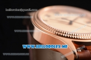 Patek Philippe Calatrava Miyota 9015 Automatic Rose Gold Case with Rose Gold Dial Brown Leather Strap and Rose Gold Bezel