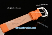 Franck Muller Heart Swiss Quartz Steel Case with Orange Leather Strap Diamond Bezel and White Dial - ETA Coating