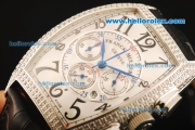 Franck Muller Chronograph Swiss Quartz Movement Steel Case with Diamond Bezel and Black Leather Strap-7750 Coating Case