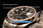 Rolex Datejust Oyster Perpetual Swiss ETA 2836 Automatic Steel Case Black Dial With Diamonds Markers Steel Bracelet (BP)