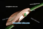 Franck Muller Heart Swiss Quartz Rose Gold Case with Green Leather Strap Diamond Bezel and White Dial - ETA Coating