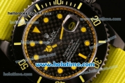 Rolex Submariner Asia 2813 Automatic PVD Case with Yellow Markers Carbon Fiber Dial and Yellow Nylon Strap