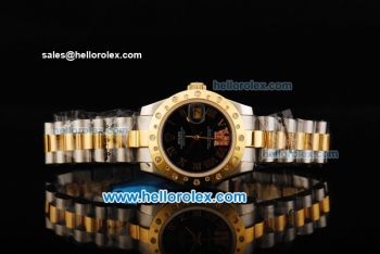 Rolex Datejust Oyster Perpetual Automatic Movement Black Dial with Diamond Gold Bezel and Two Tone Strap-Lady Model