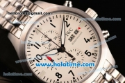 IWC Pilots Chrono Miyota OS10 Quartz Full Steel with White Dial and Black Arabic Numeral Markers