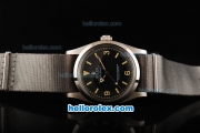 Rolex Explorer Automatic Movement Steel Case with Black Dial-Yellow Markers and Grey Nylon Strap