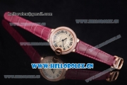 Cartier Ballon Bleu Medium Asia Automatic Rose Gold Case with Silver Dial Purple Leather Strap and Diamonds Bezel (YF)