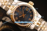 Rolex Datejust Swiss ETA 2671 Automatic Full Steel with Rose Gold Bezel and Dark Blue Dial-Two Tone Strap