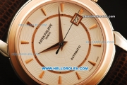 Patek Philippe Calatrava Swiss ETA 2836 Automatic Rose Gold Case with White Dial and Black Leather Strap