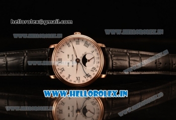 BlancPain Villeret Miyota 9015 Automatic Rose Gold Case with White Dial Roman and Black Leather Strap (EF)