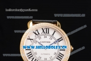 Cartier Rotonde De Tourbillon Asia 6497 Manual Winding Yellow Gold Case with White Dial and Diamonds Bezel Black Leather Strap