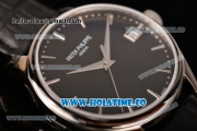 Patek Philippe Calatrava Swiss ETA 2824 Automatic Steel Case with Black Leather Strap Black Dial and Stick Markers