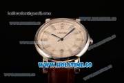 Cartier Rotonde De Miyota Quartz Steel Case with Diamonds Markers White Dial and Brown Leather Strap