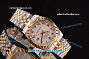 Rolex Datejust Asia 2813 Automatic Stainless Steel Case Gold Bezel with Two Tone Strap and White Dial - ETA Coating