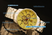 Ferrari Automatic Full Steel Case with Yellow Dial and Three Subdials-SS Strap