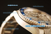 Rolex GMT Master II Swiss ETA 2836 Automatic Full Steel with Blue and White Diamond Bezel-Diamond Dial/Strap