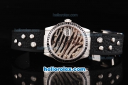 Rolex Datejust Automatic Movement ETA Case with Black Diamond Dial/Hour Marker and Black Diamond Bezel-Black Rubber Strap